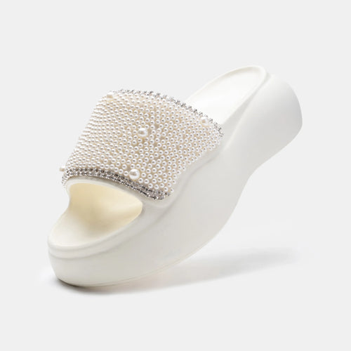 Aura Beige, sandalia de plataforma EVA con perlas blancas y cristales en tono plata - vista 2