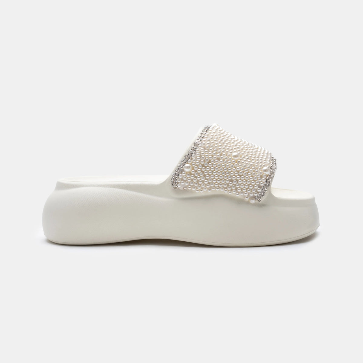 Aura Beige, sandalia de plataforma EVA con perlas blancas y cristales en tono plata - vista 5
