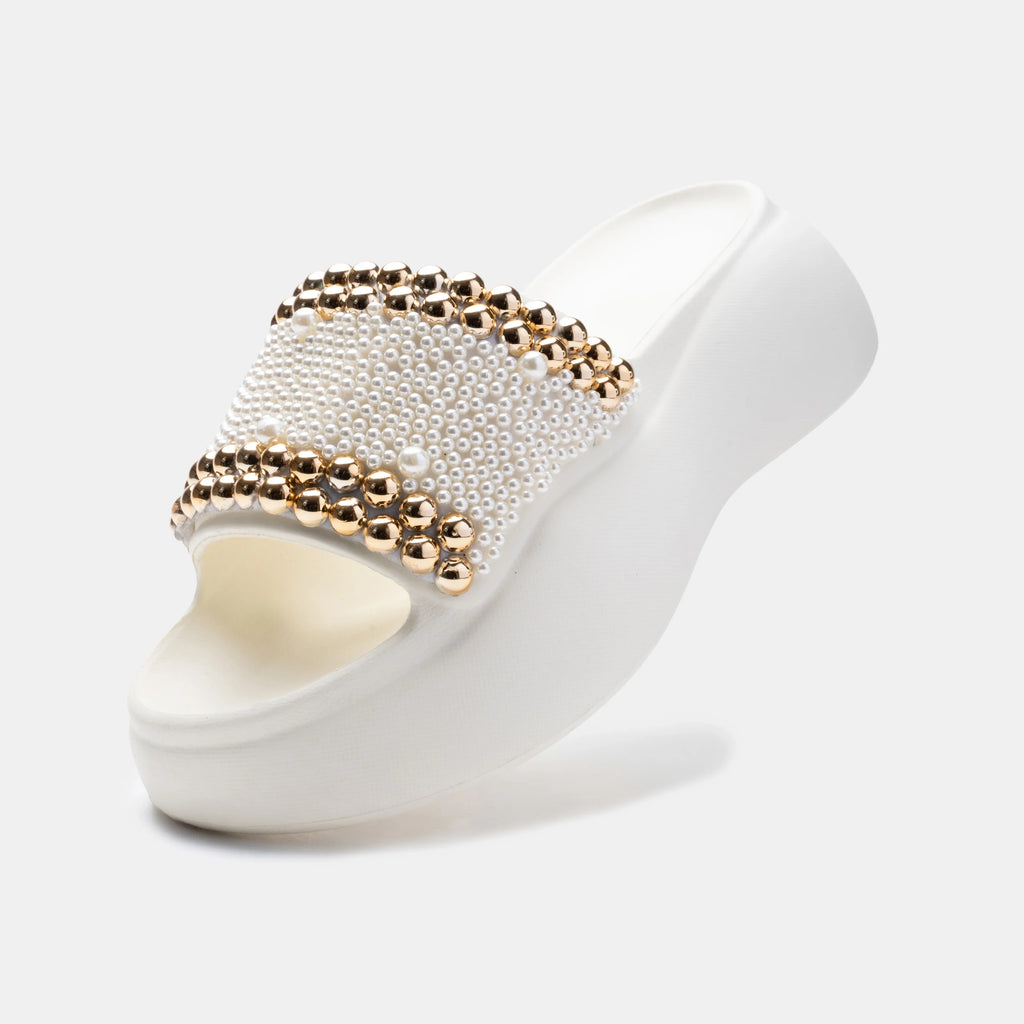 Solaris Beige, sandalia de plataforma EVA con perlas blancas y detalles en tono dorado - vista 2