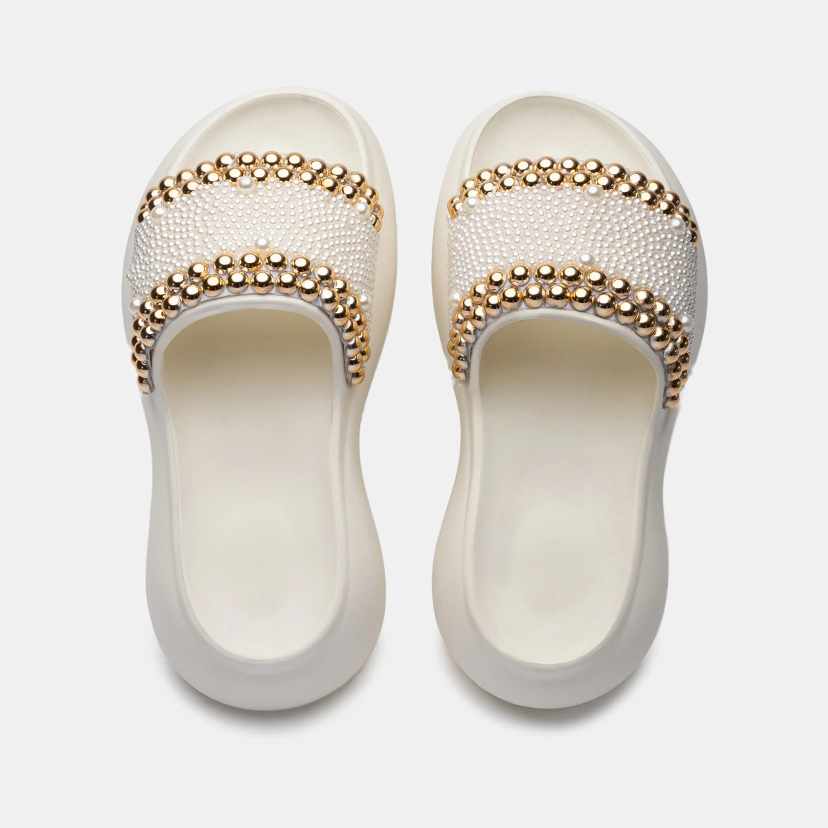 Solaris Beige, sandalia de plataforma EVA con perlas blancas y detalles en tono dorado - vista 3